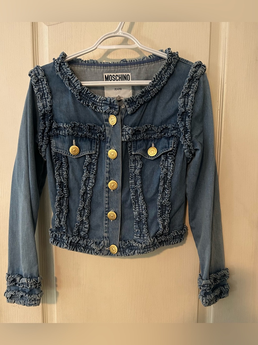 Moschino Blue Denim Ruffle Jacket
